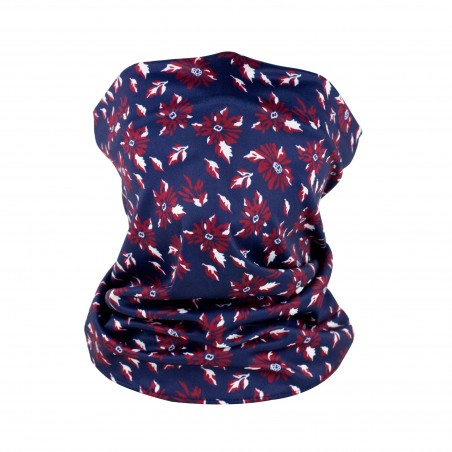 floral neck gaiter in navy and maroon
