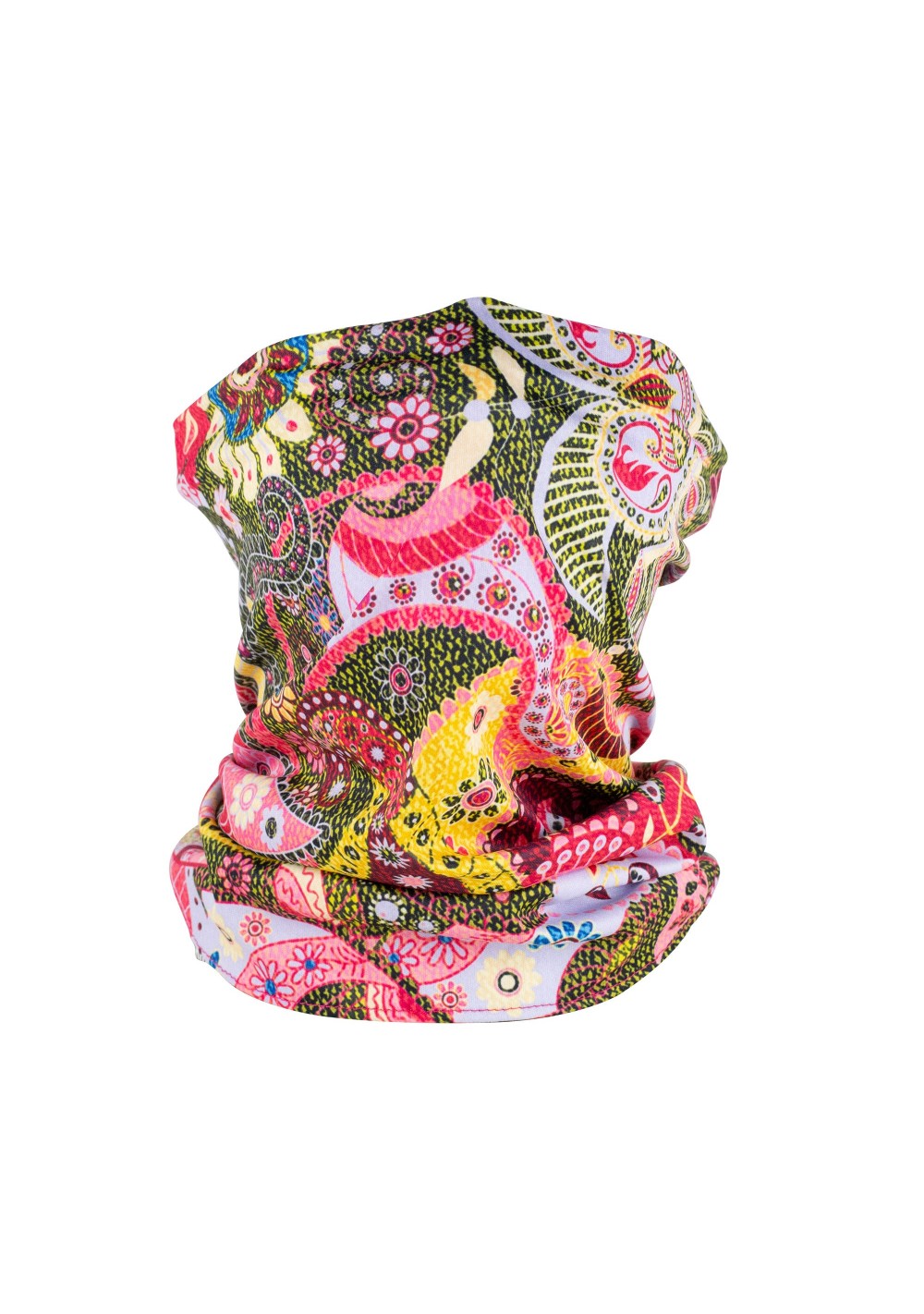 colorful pik and floral gaiter mask