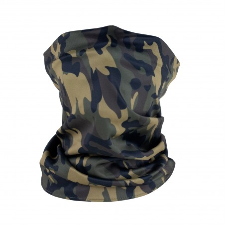 camo print nack gaiter in olive green and brown