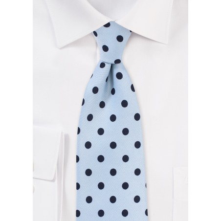 Light Blue Tie with Navy Polka Dots