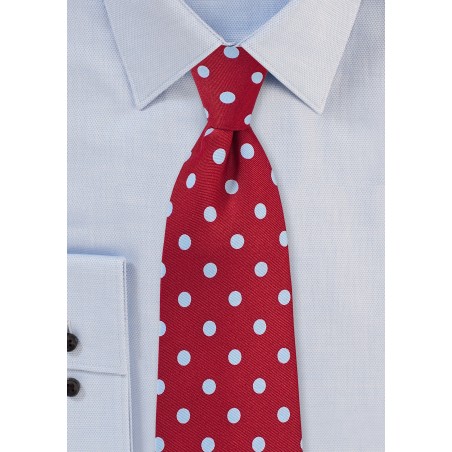Red Necktie with Light Blue Dots | Cheap-Neckties.com