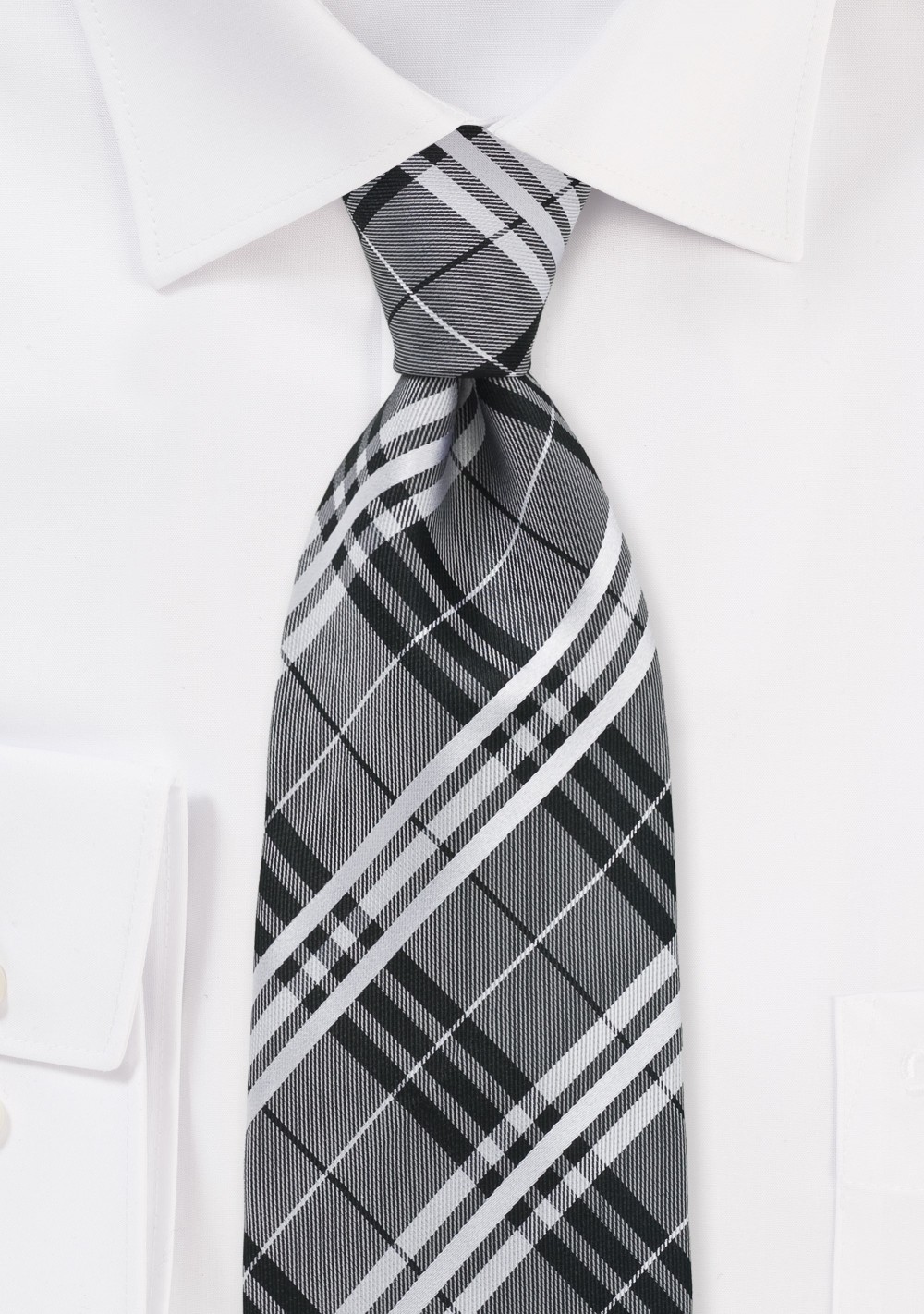 Modern Plaid Tie in Silver and Black