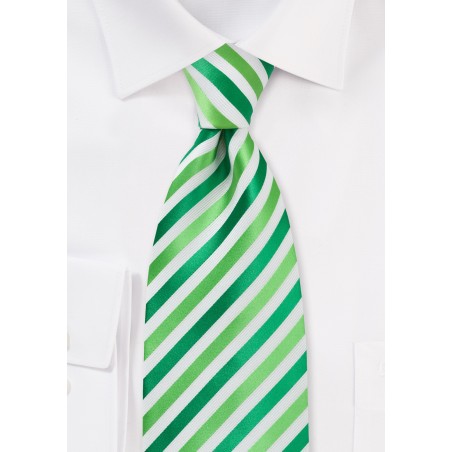 Kids Tie in Grass Green and White XL Length Tie