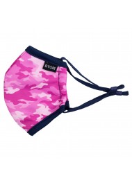 camo print kids face mask in bright pink