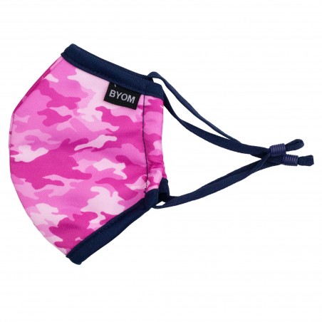 camo print kids face mask in bright pink