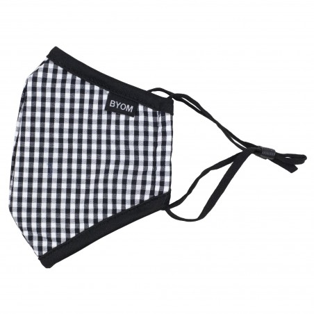 black gingham check kids mask in washable cotton