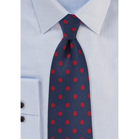 Navy Tie with Red Polka Dots
