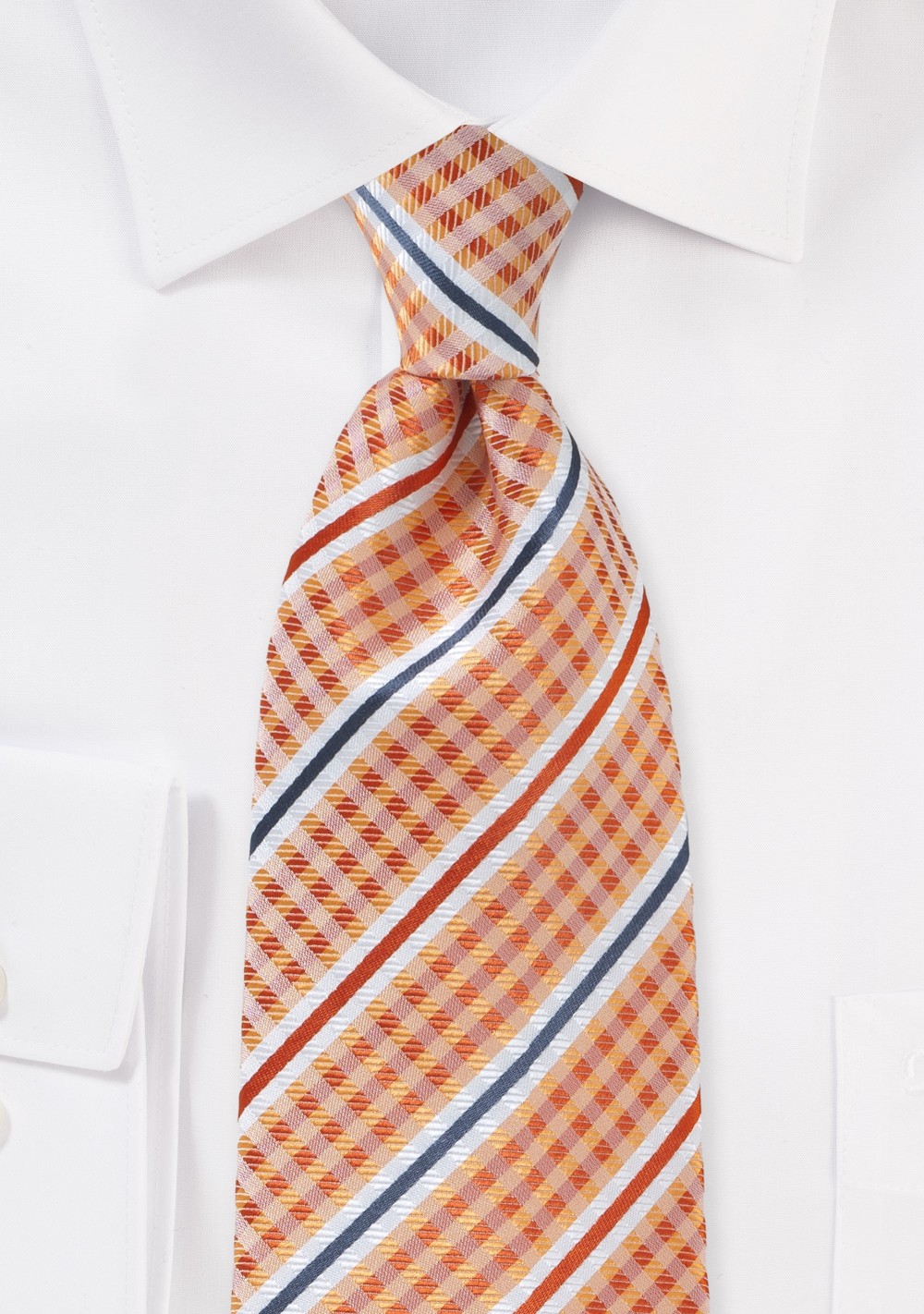 Orange Check & Striped Tie with Satin Finish