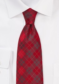 Apple Red Plaid Tie in Long Length