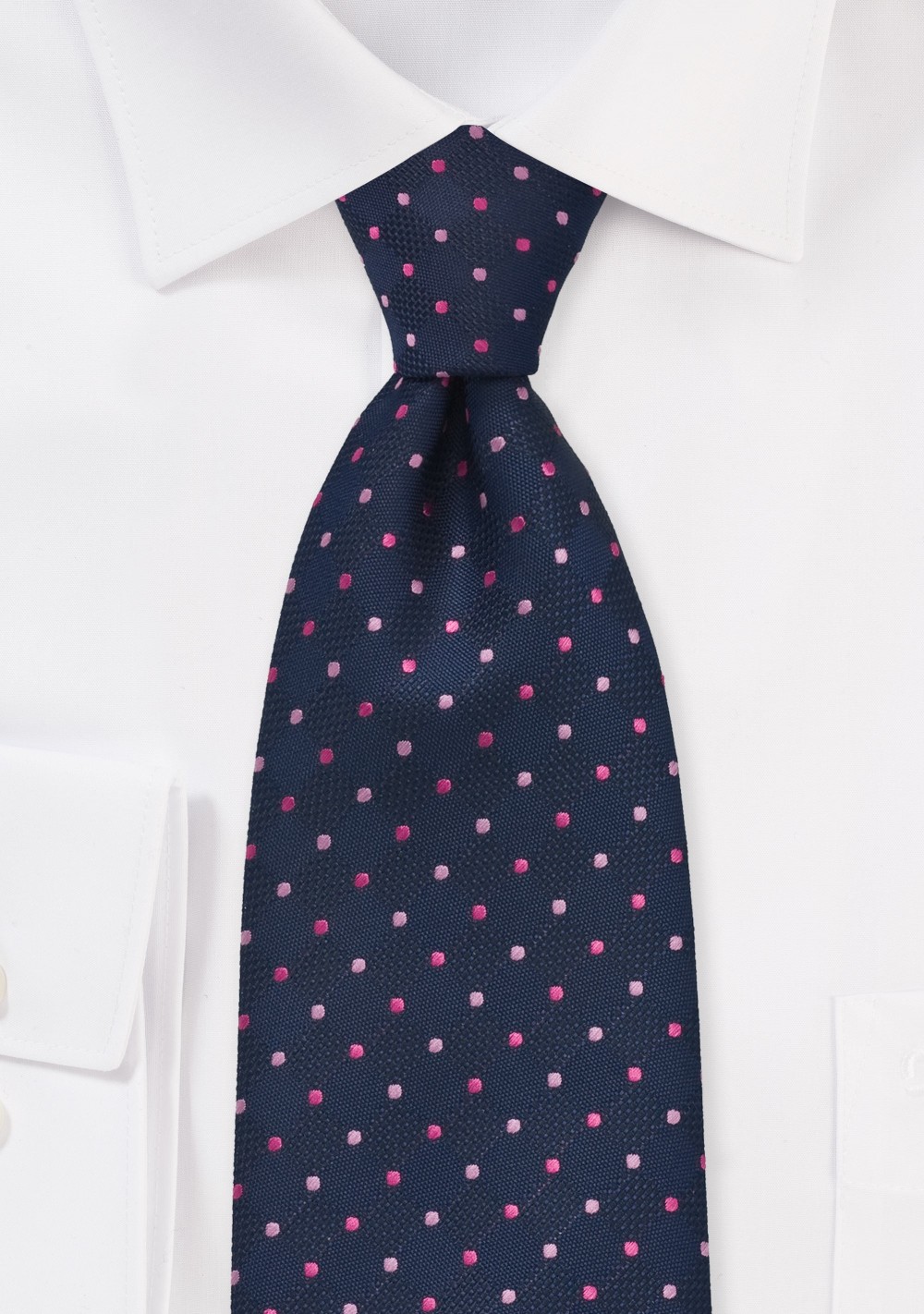 Navy Tie with Pink Polka Dots