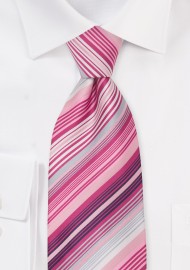 Pink, white, magenta striped necktie
