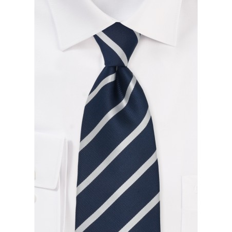 Extra Long Tie in Navy Blue and Silver