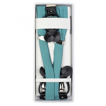 Teal Colored Fabric Suspenders in Box