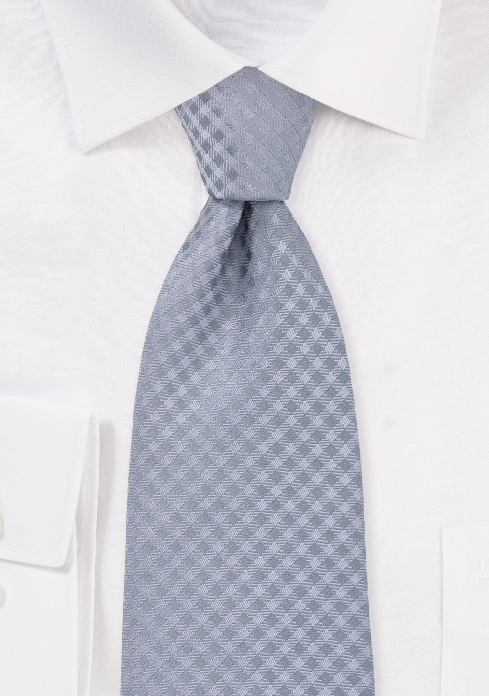 Gingham Check Tie in Solid Silver