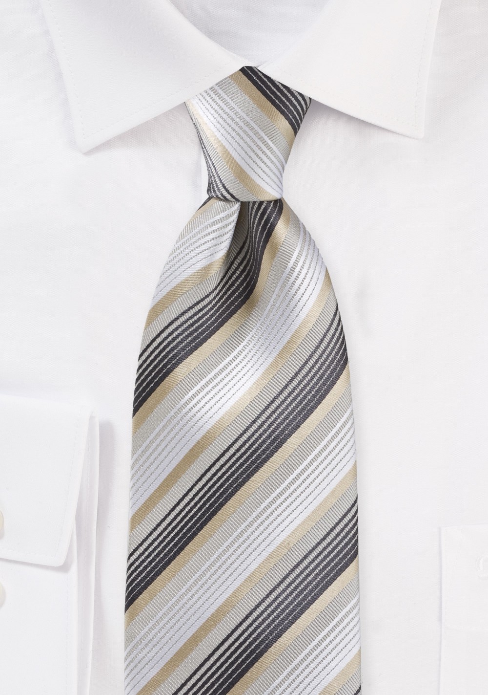 Striped Tie in Whites, Golds and Charcoals