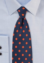 Navy and Orange Polka Dot Tie