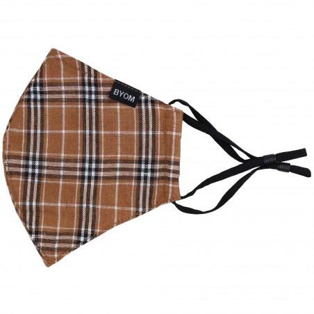 Autumn Check Mask in Brown and Burnt Orange Flat