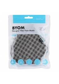 Beige, Gray, and Brown Checkered Filter Mask in Mask Bag