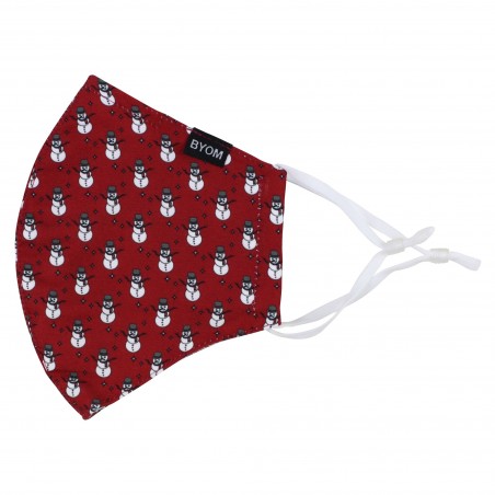 Snowman Print Face Mask in Cherry Red Flat