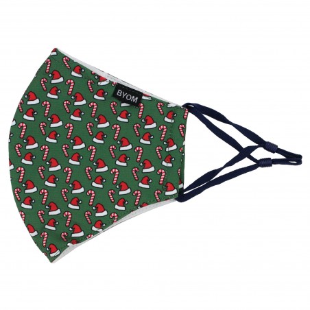 Green and Red Santa Hat and Candy Cane Mask Flat