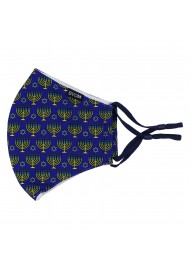 Hanukkah Print Face Mask in Blue and Gold Flat