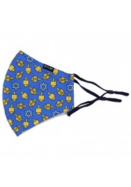 Dreidel Print Face Mask in Blue and Gold Flat
