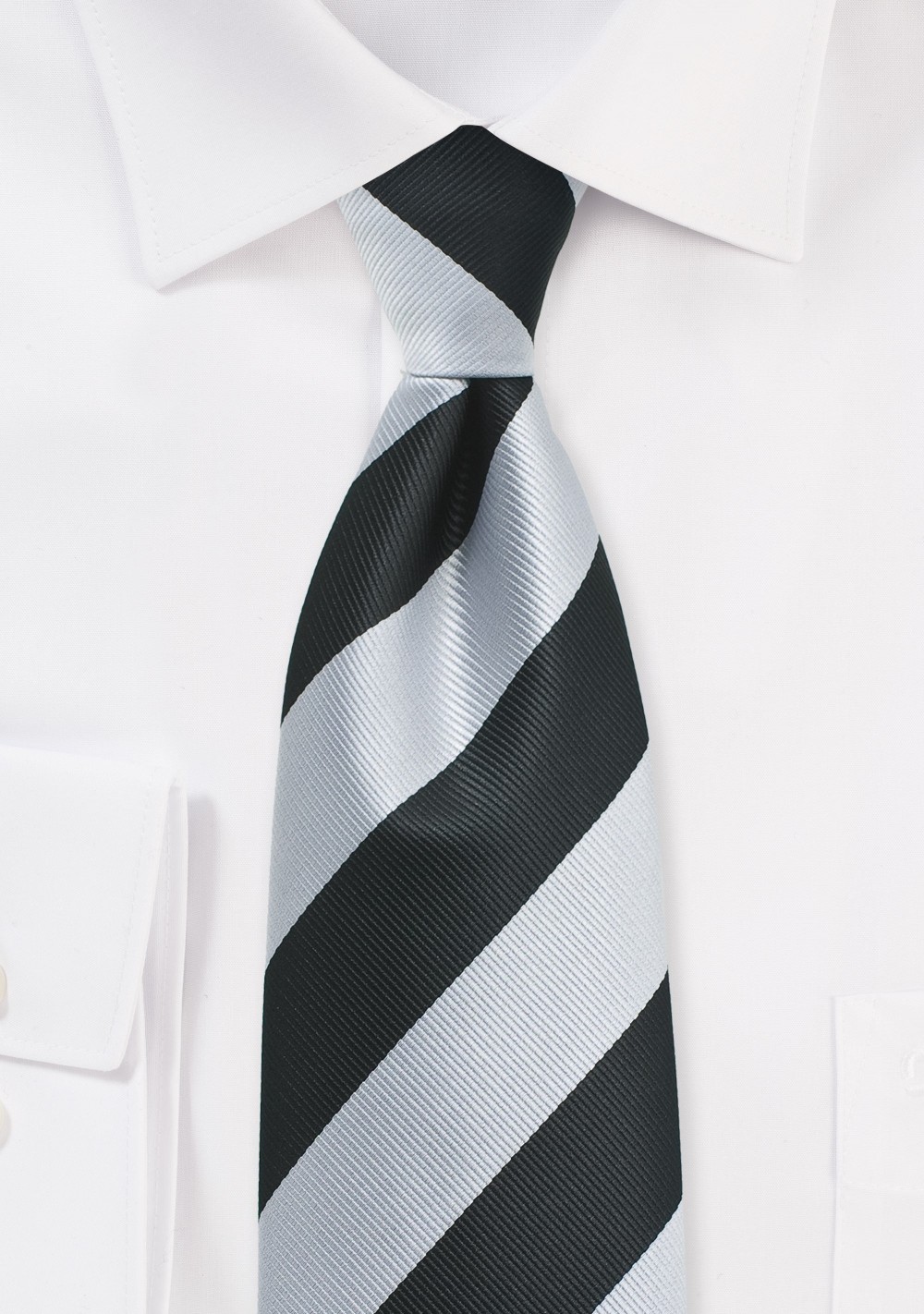 Elegant Silver and Black Repp Striped Tie
