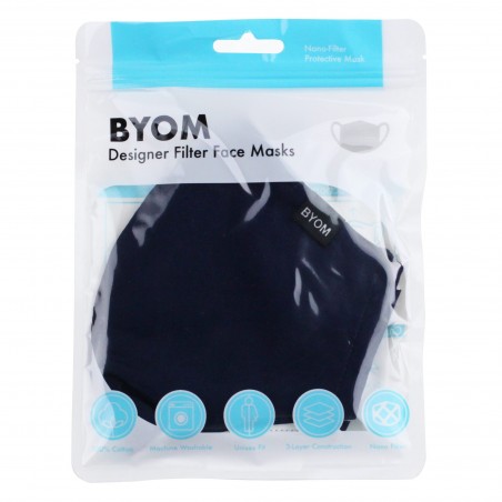 Solid Navy Filter Mask in Cotton in Bag