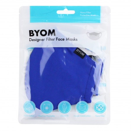 Solid Cotton Filter Mask in Royal Blue in Bag