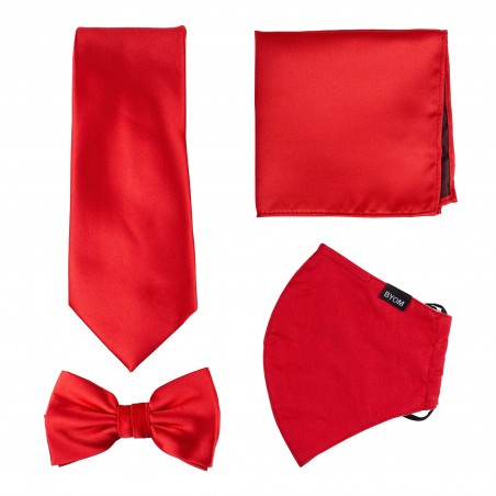 Bright Red 4-piece Mask and Tie Set