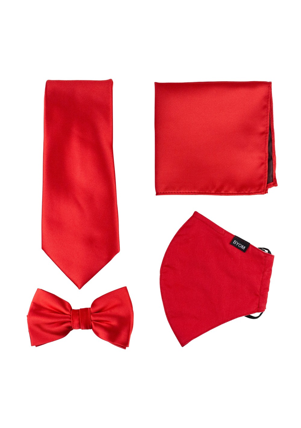 Bright Red 4-piece Mask and Tie Set