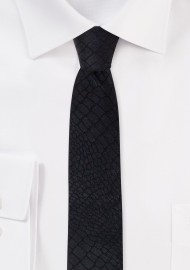 Crocodile Print Skinny Tie in Black