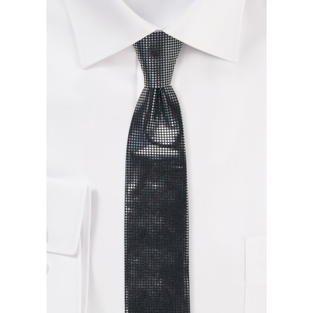 Black Skinny Tie with Metallic Dots