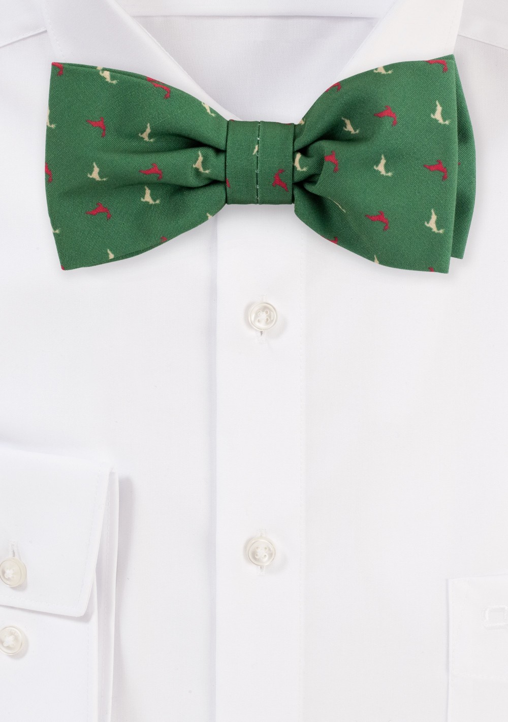 Olive Green Bow Tie with Reindeer Print