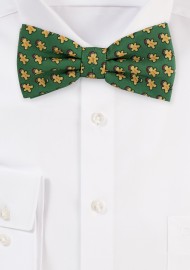 Dark Green Bow Tie with Gingerbread Men