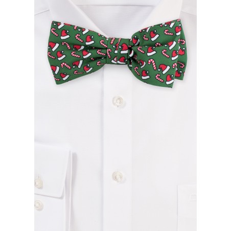 Green Bow Tie with Santa Hats and Candy Canes