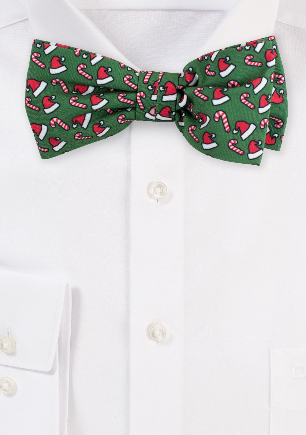 Green Bow Tie with Santa Hats and Candy Canes