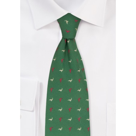 Reindeer Print Tie in Dark Green