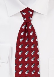 Snowman Print Holiday Tie in Crimson Red