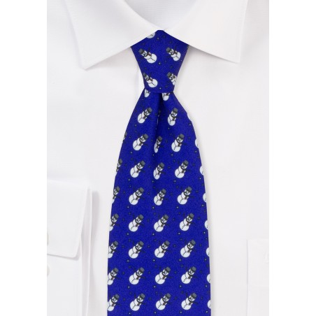 Snowman Print Holiday Tie in Navy Blue