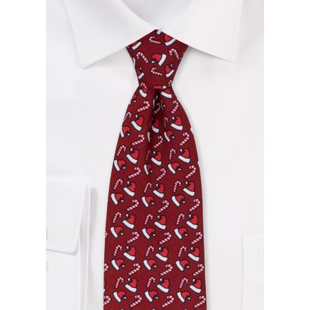 Christmas Print Tie in Cherry Red