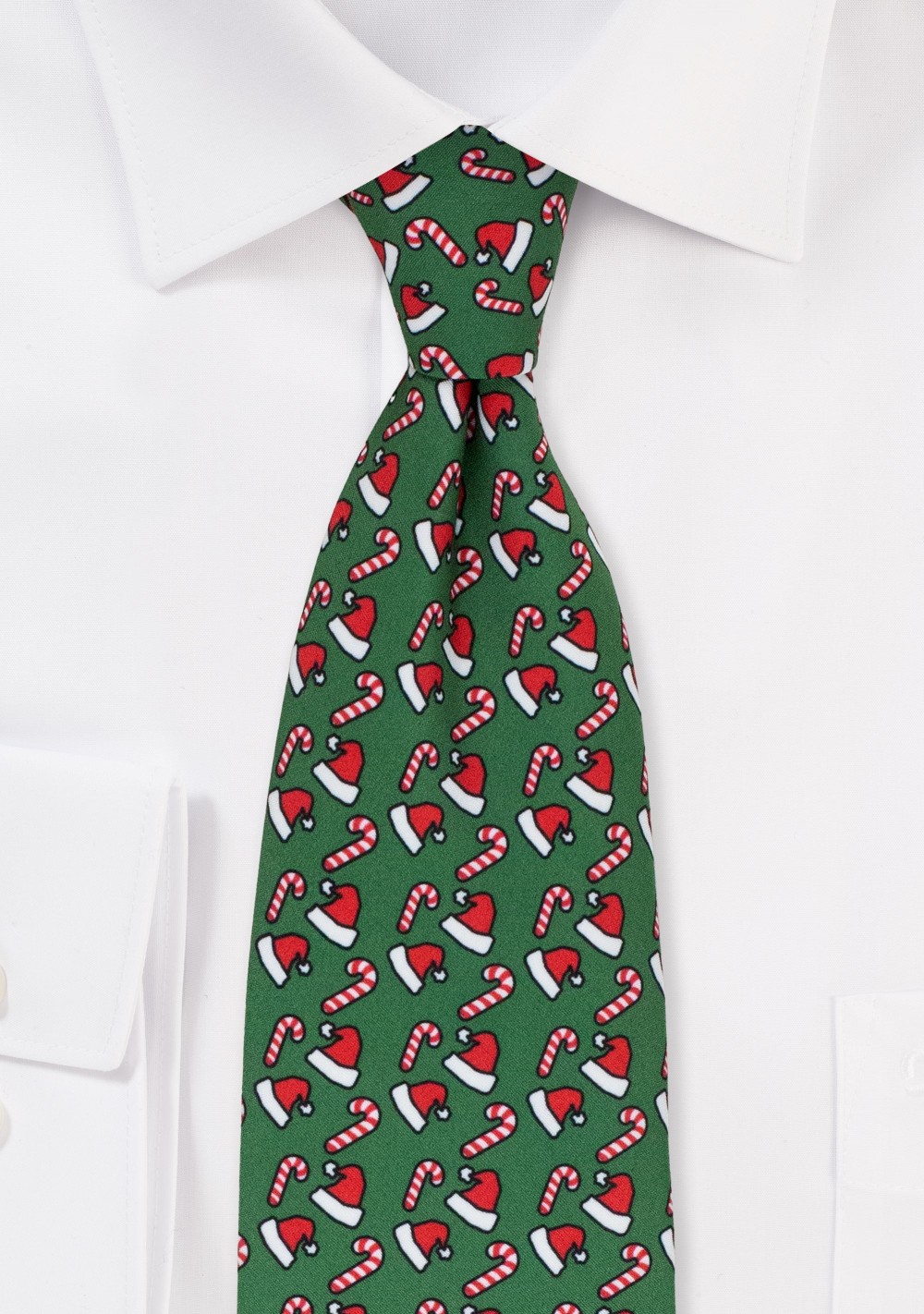 Santa Hat and Candy Cane Print Tie in Green