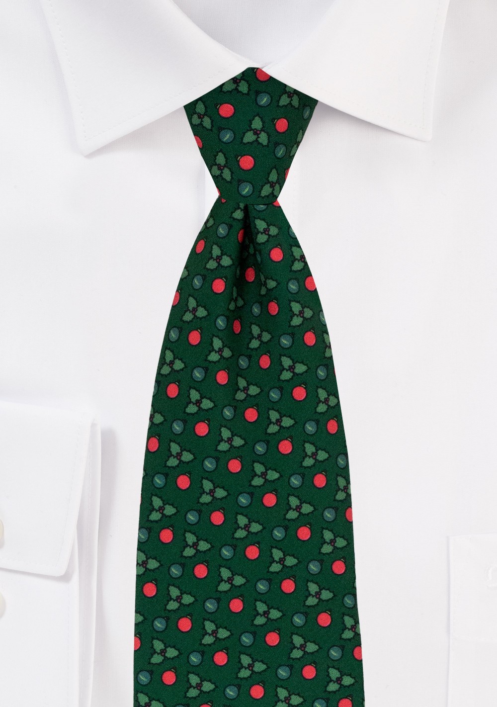 Holly Print Christmas Tie in Dark Green