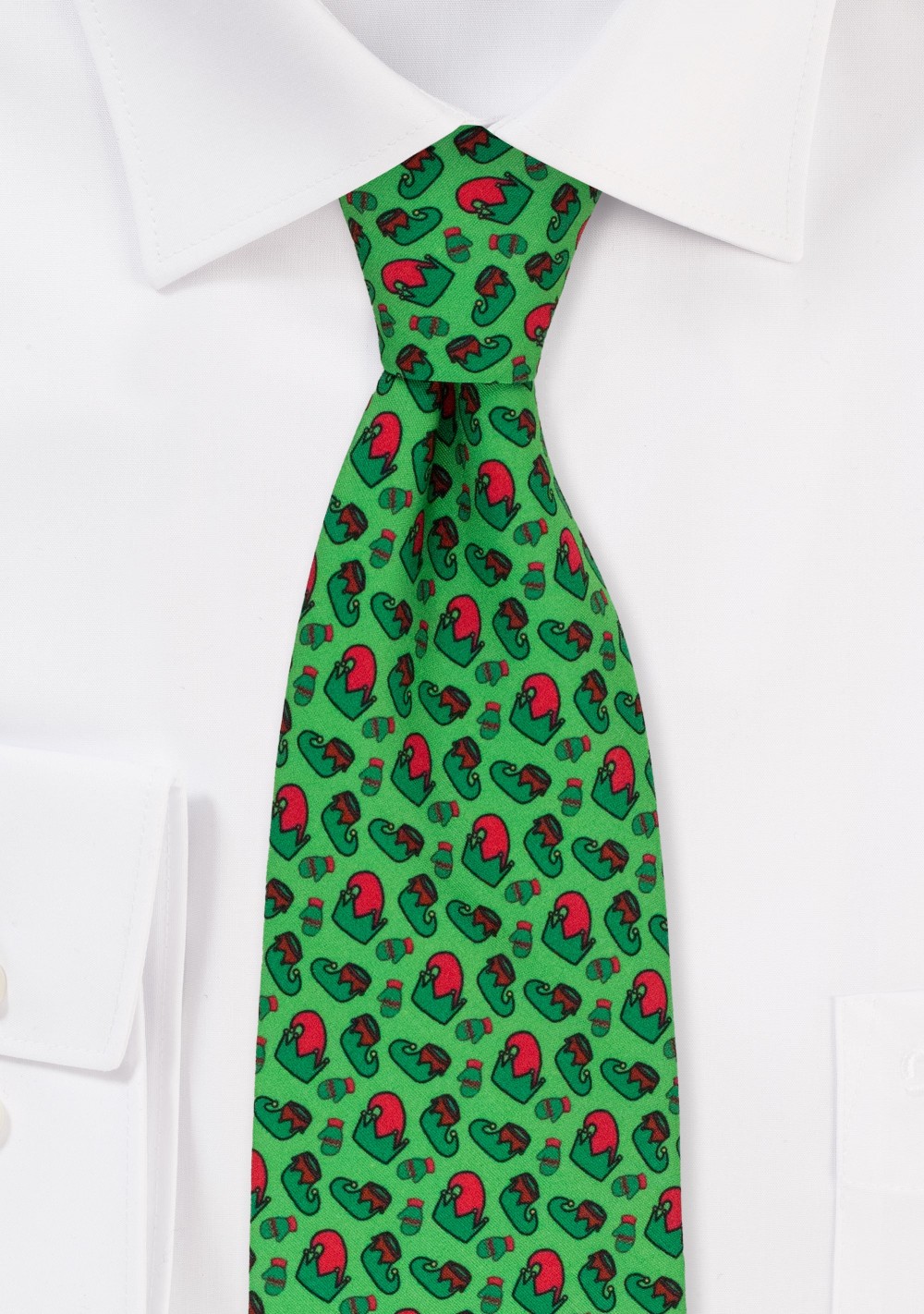 Elf Print Holiday Tie in Red and Green