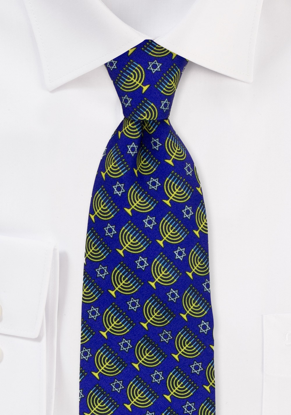 Blue and Gold Menorah Print Necktie