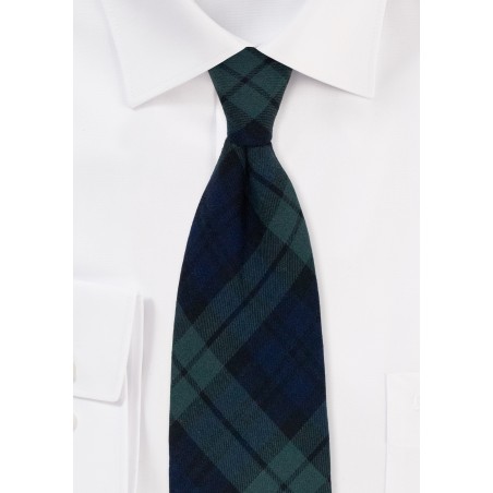 Christmas Plaid Necktie in Hunter Green and Navy