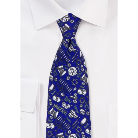 Hanukkah Print Necktie in Blue