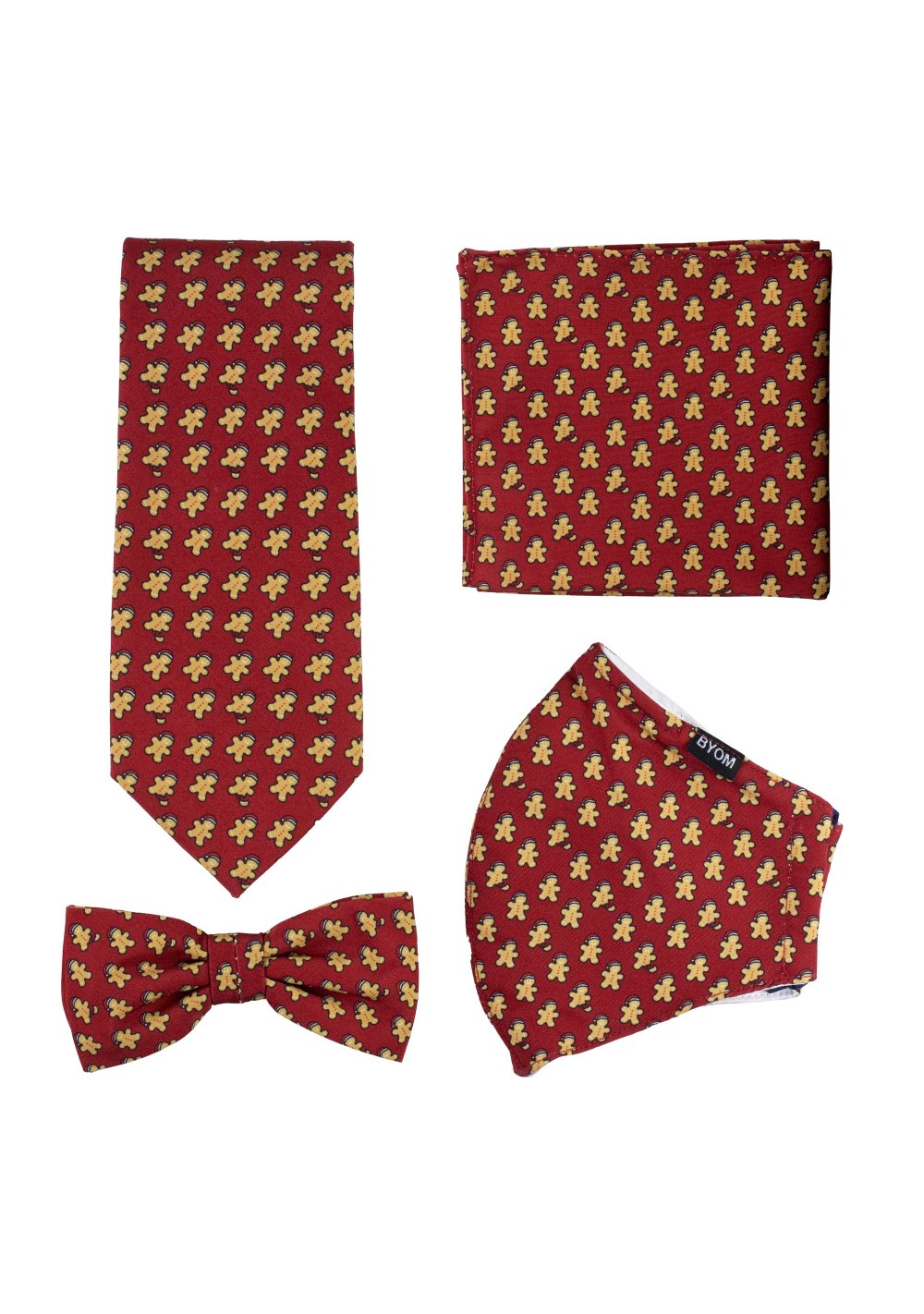 Mask and Tie Set with Gingerbread Man Print