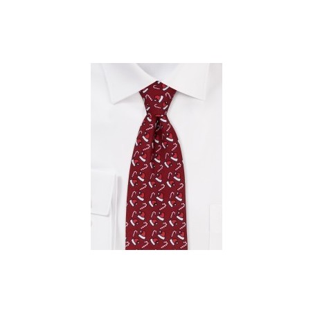 Santa Hats and Candy Cane Print Necktie in Red