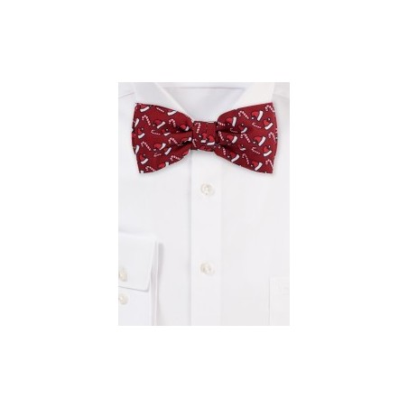 Santa Hats and Candy Cane Print Bow Tiein Red